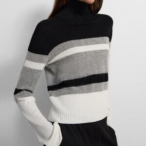 Theory Racking Stripe Silk Cotton Double Knit Cropped Sweater M